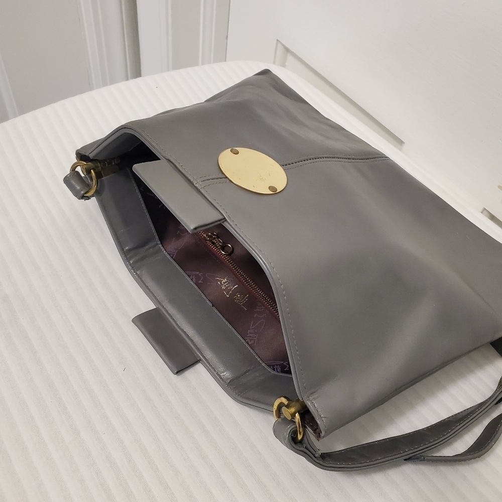 Vintage Ruth E. Saltz Gray Leather Purse Shoulder Bag with Cougar Pull Open - Picture 10 of 10